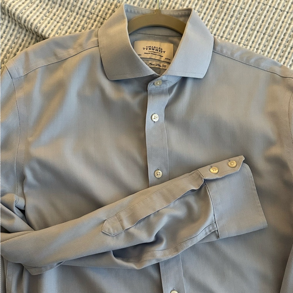 Charles Tyrwhitt Men’s Dress Shirt Non Iron Slim Fit Blue